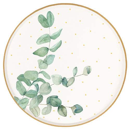 8 assiettes gamme air ø23 cm eucalyptus lisere or