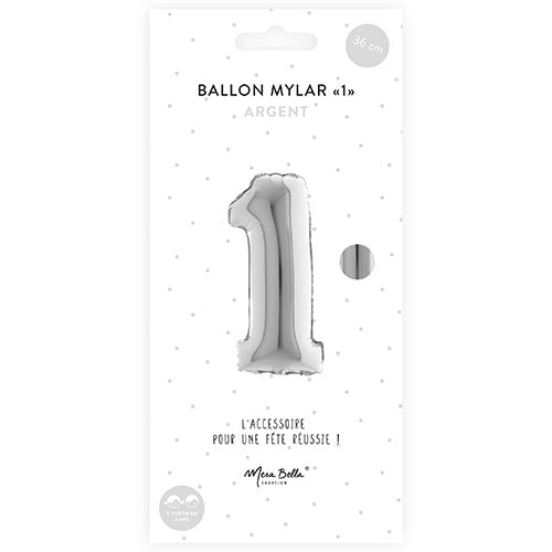 MYLAR BALLOON 36 CM "1" SILVER 