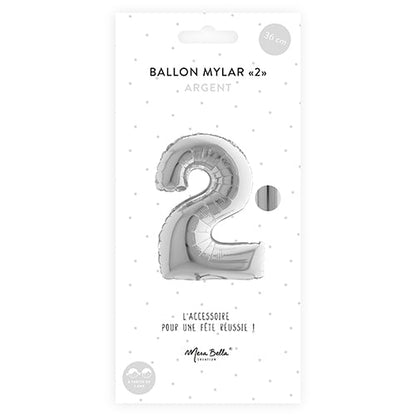 Ballon mylar 36 cm "2" argent