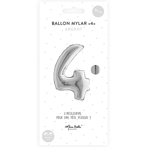 BALLON MYLAR 36 CM "4" ARGENT