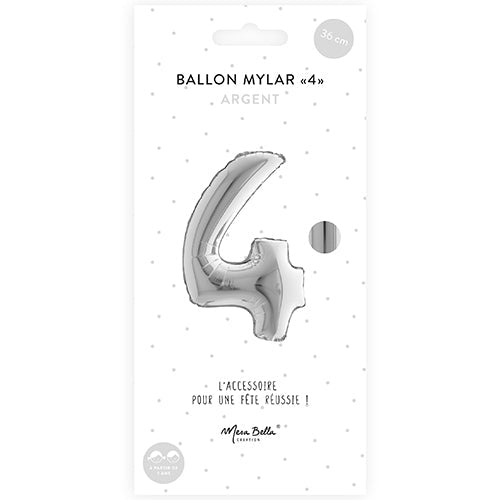 Ballon mylar 36 cm "4" argent