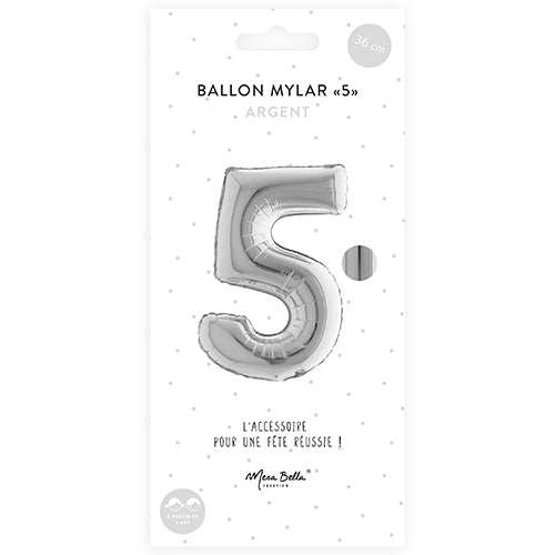 BALLON MYLAR 36 CM "5" ARGENT