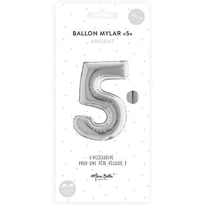 Ballon mylar 36 cm "5" argent