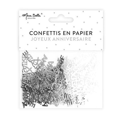 Confettis papier 4 grs joyeux anniversaire argent