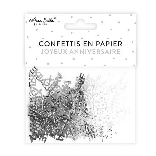 Confettis papier 4 grs joyeux anniversaire argent