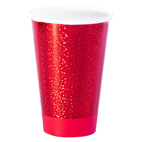 10 gobelets carton 35cl holographique rouge brillant