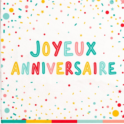 20 serviettes 33x33cm color party