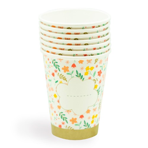 6 21CL CARDBOARD CUPS WITH PRETTY FLOWER 