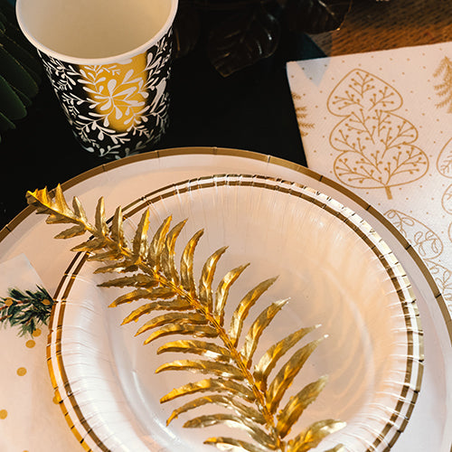 8 coupelles carton ø15cm blanches double lisere or