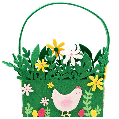 Panier en feutrine poule & fleurs 18x8,5x15,5cm
