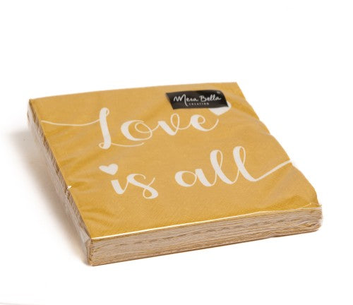 20 SERVIETTES 33X33CM LOVE IS ALL FOND OR