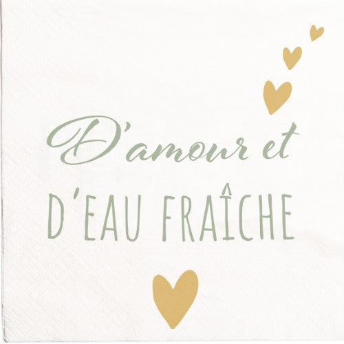 20 serviettes 33x33cm d'amour et d'eau fraiche
