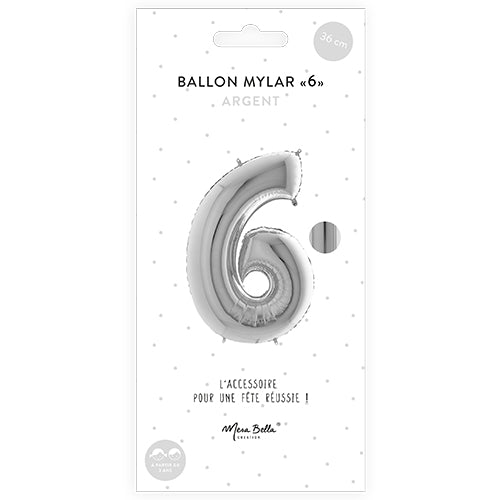 Mylar-Ballon 36 cm „6“ Silber 