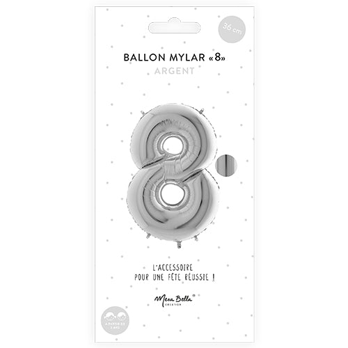 BALLON MYLAR 36 CM "8" ARGENT