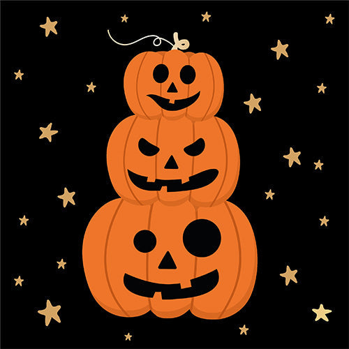 20 serviettes 33x33cm totem citrouilles etoiles dorees