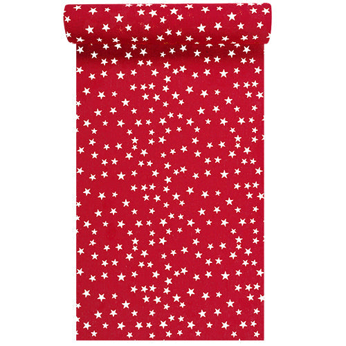 Chemin de table en tissu 28x400cm blanc starlight fond rouge