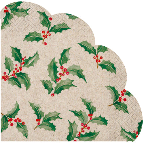 12 serviettes forme fleur 100% recycle holly christmas