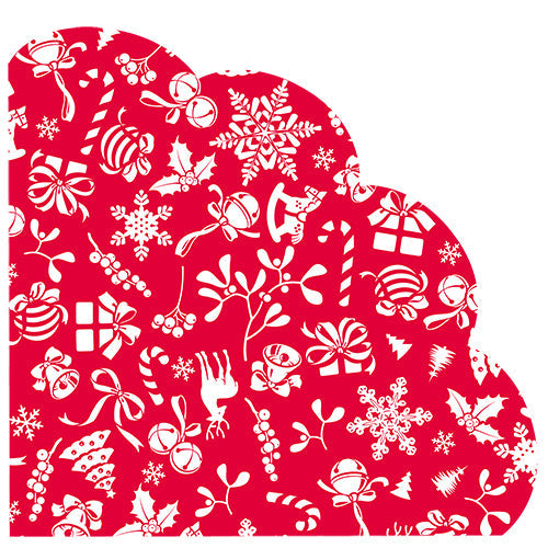 12 serviettes forme fleur christmas forever blanc fond rouge