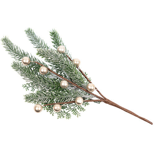 Branche vegetale avec boules dorees 24cm