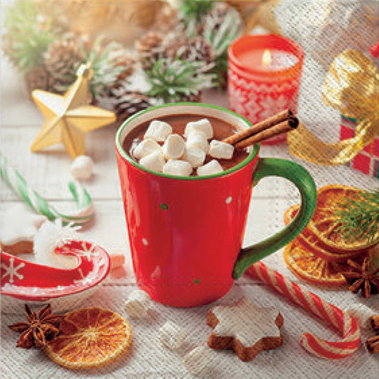 20 serviettes 33x33cm chocolat chaud de noel