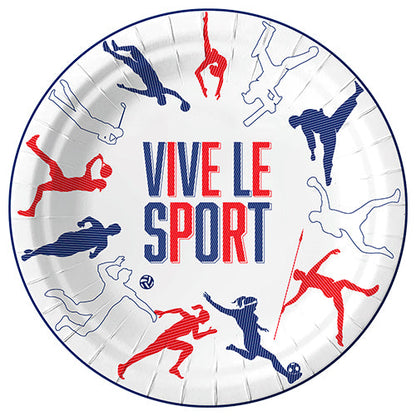 8 assiettes en carton 23cm vive le sport