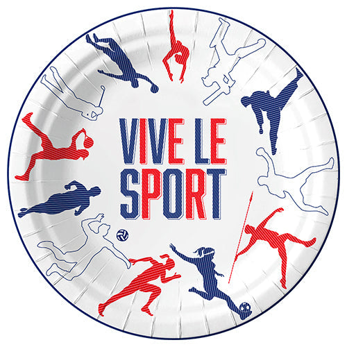 8 assiettes en carton 23cm vive le sport