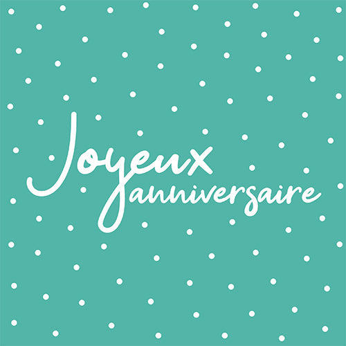 20 serviettes 33x33cm joyeux anniversaire blanc fond vert