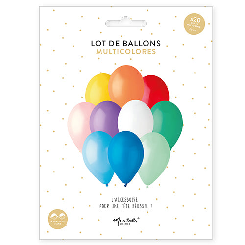 20 BALLONS EN LATEX 26CM ASSORTIMENT MULTICOLORE