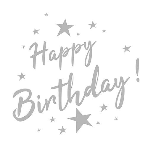 20 serviettes 33x33 cm happy birthday argent