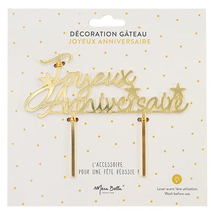 Cake topper en acrylique joyeux anniversaire or