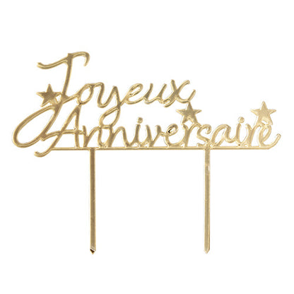 Cake topper en acrylique joyeux anniversaire or