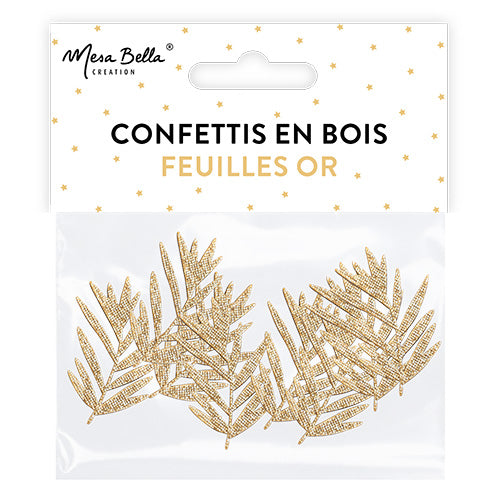 Confettis en bois feuilles 5cm or x4 fsc