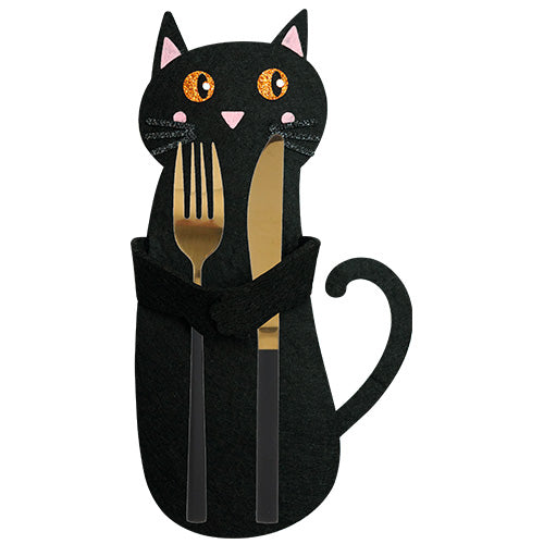 Porte couverts x2 en feutrine noir chat noir