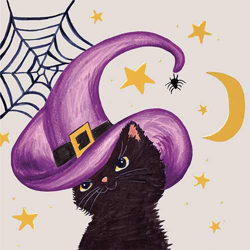 20 serviettes 33x33cm chat sorcier fond gris