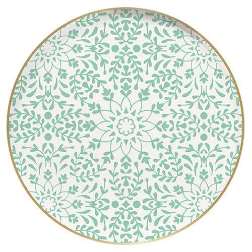 8 PLATES AIR RANGE 23CM ESCAPADE EN ORIENT GREEN WHITE BACKGROUND WITH GOLD EDGING 