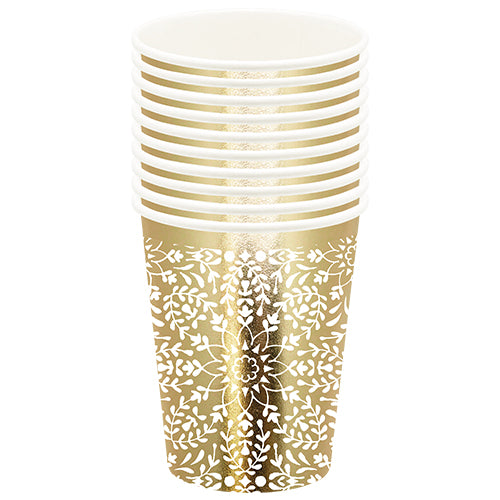 10 PAPER CUPS 25CL BRILLIANT GOLD ESCAPADE EN ORIENT WHITE 