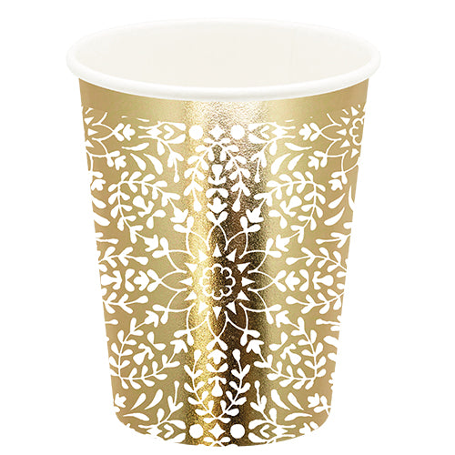 10 PAPER CUPS 25CL BRILLIANT GOLD ESCAPADE EN ORIENT WHITE 