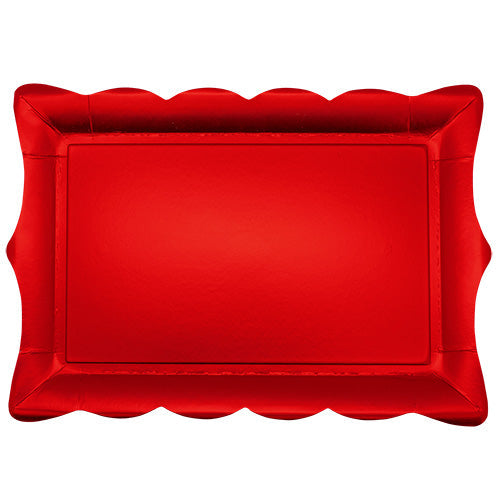 4 plateaux en carton 23x16,5cm forme baroque rouge