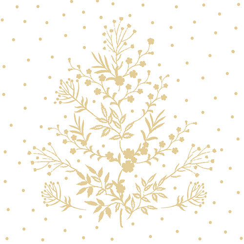 20 serviettes 40x40cm fleurs d'hiver or fond blanc