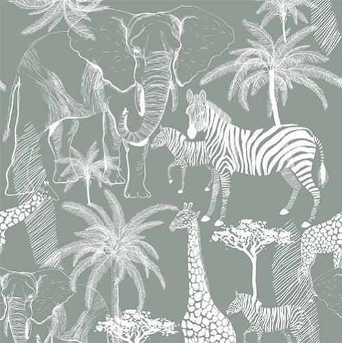 20 serviettes 33x33 savane africaine vert de gris