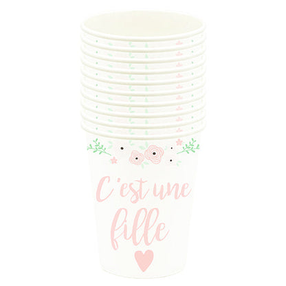 10 gobelets en carton 21cl c'est une fille