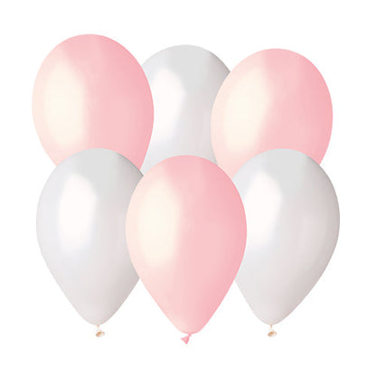 6 ballons latex 33cm rose et blanc