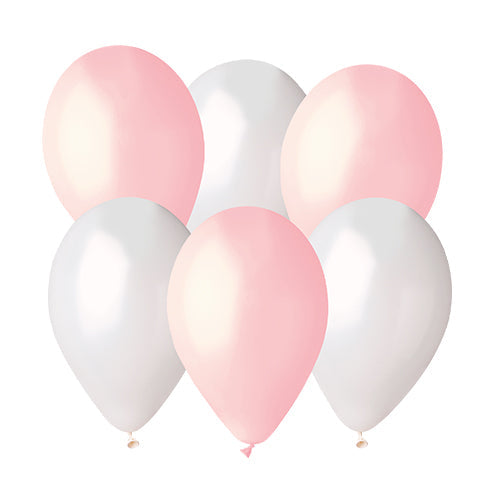 6 ballons latex 33cm rose et blanc