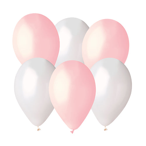 6 BALLONS LATEX 33CM ROSE ET BLANC