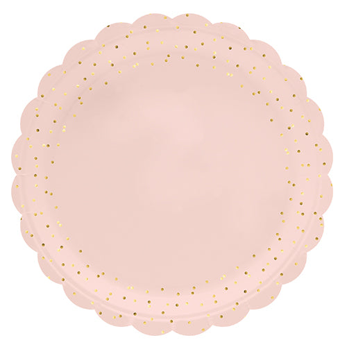 8 FLOWER SHAPED PLATES Ø18CM BABY PINK GOLD DOTS 