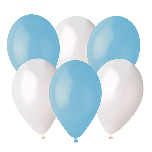 6 LATEX BALLOONS 33CM BLUE AND WHITE 