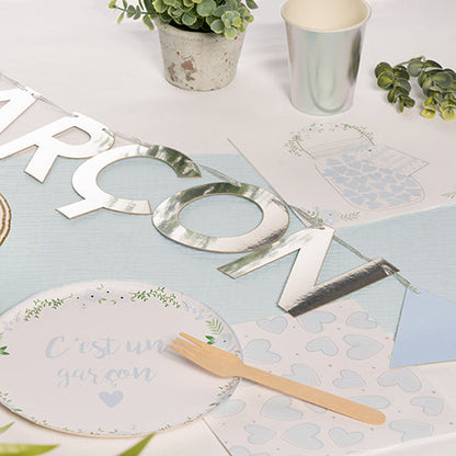 20 serviettes 33x33cm un amour inconditionnel bleu layette