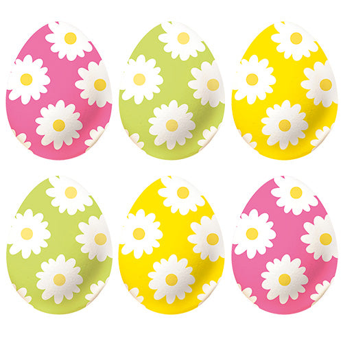 BOX OF 6 PINK/YELLOW/GREEN EGGS DECORATED WITH WHITE DAISIES 