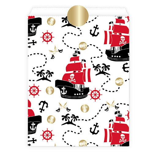 6 PAPER CANDY BAGS + GOLD PIRATE SHIP STICKERS 