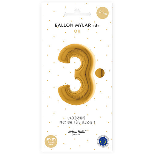 Ballon mylar 36 cm "3" or